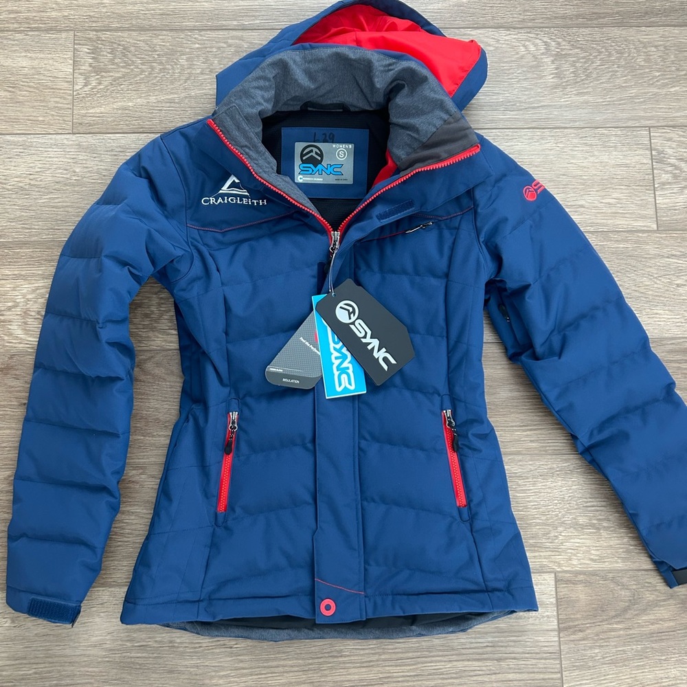 Sync Blue and Red Ski race Jacket with Hood and Quilted Design